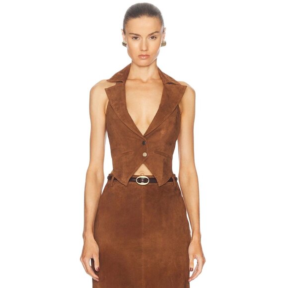 Retrofete Josephine Suede Vest in Cinnamon Large New Womens Sleeveless Top - Picture 1 of 16